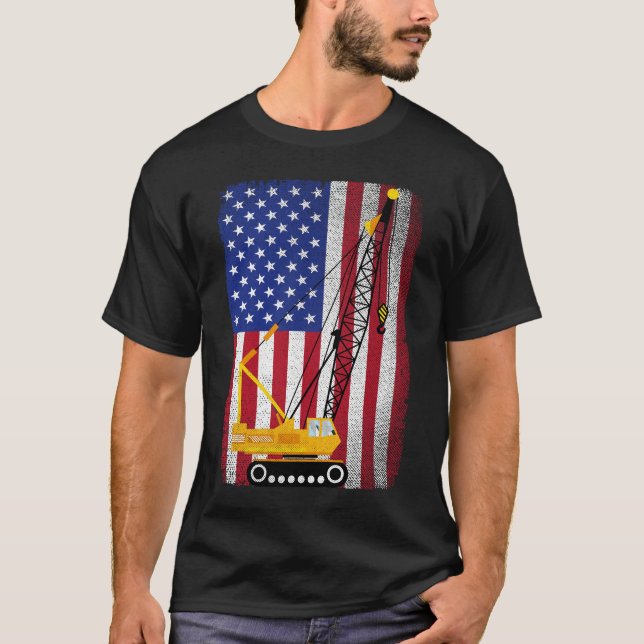 Crane Operator Heavy Machinery Usa American Flag  T-Shirt (Front)