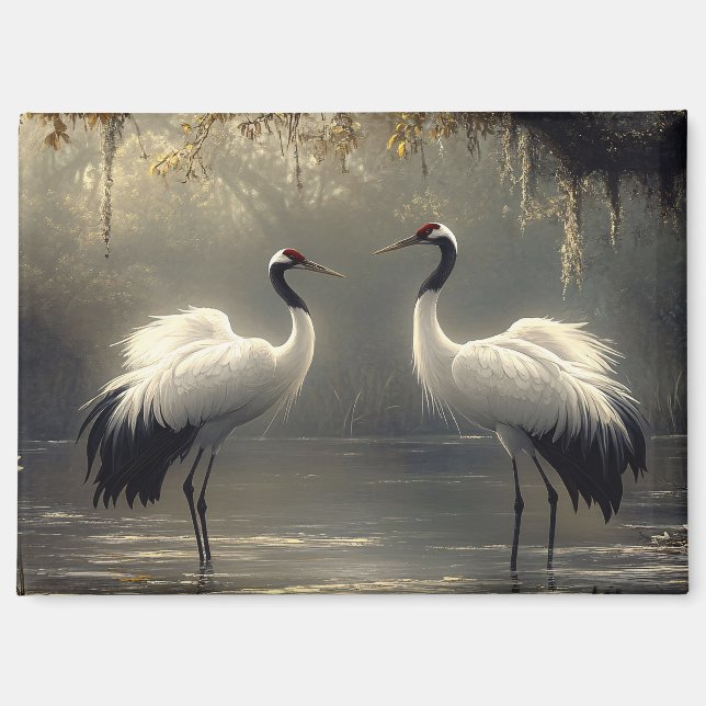 Crane Pair in a Misty Marsh Magnet (Front)