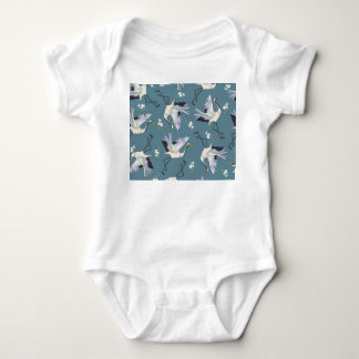 Crane Pattern, Illustration Flying Bird. Baby Bodysuit