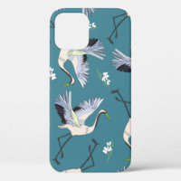 crane, pattern, illustration flying bird flower