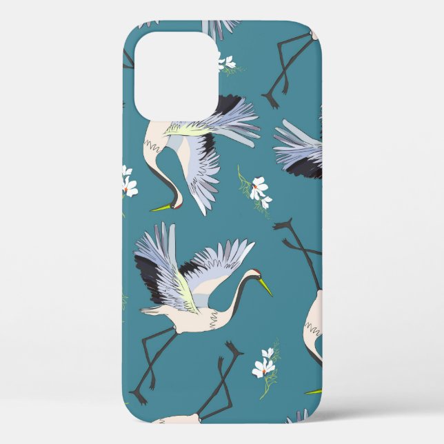 crane, pattern, illustration flying bird flower Case-Mate iPhone case (Back)