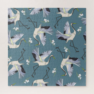 Crane Pattern, Illustration Flying Bird. Jigsaw Puzzle