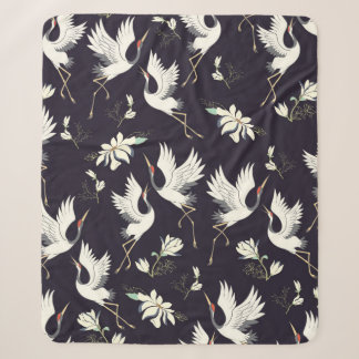 crane, pattern, vintage illustration flying bird f sherpa blanket