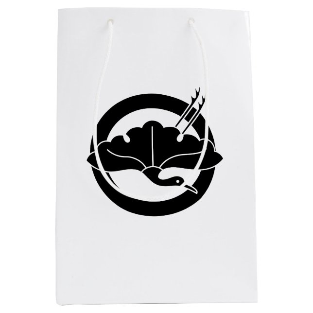 Crane-shaped ginkgo leaf on circle medium gift bag (Front)