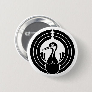 Crane-shaped-noshi circle 6 cm round badge