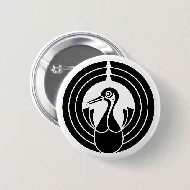 Crane-shaped-noshi circle 6 cm round badge (Front & Back)