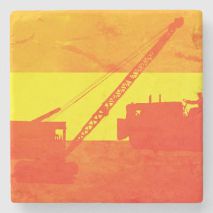 Crane Shovel OPERATING ENGINEER art bulldozer Stone Coaster