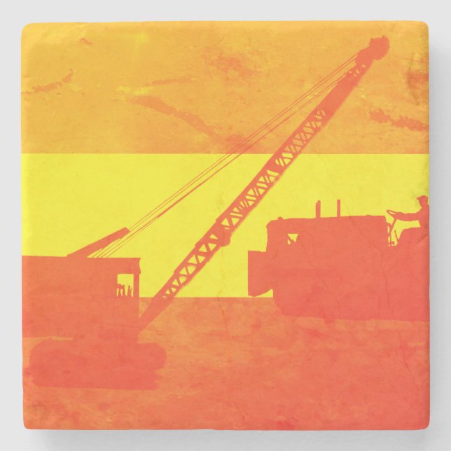 Crane Shovel OPERATING ENGINEER art bulldozer Stone Coaster (Front)