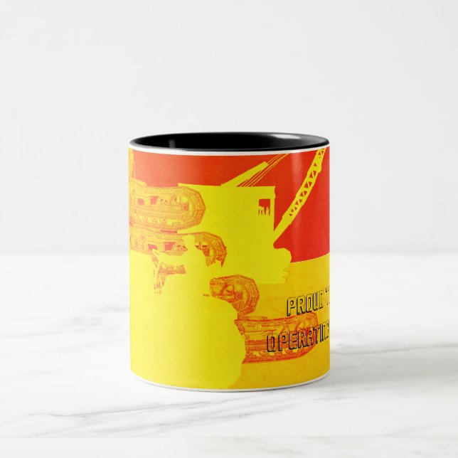 Crane Shovel OPERATING ENGINEER art bulldozer SUN Two-Tone Coffee Mug (Center)