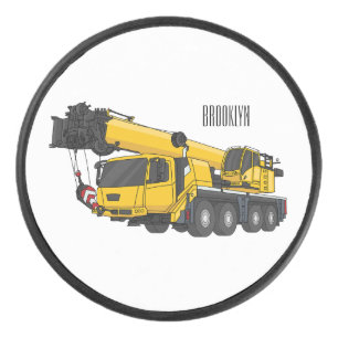 Crane truck cartoon illustration hockey puck