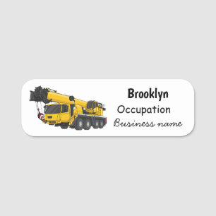 Crane truck cartoon illustration name tag