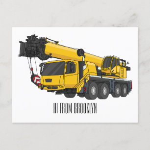 Crane truck cartoon illustration postcard