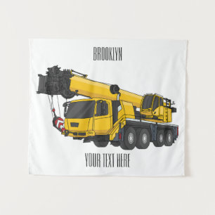 Crane truck cartoon illustration tapestry