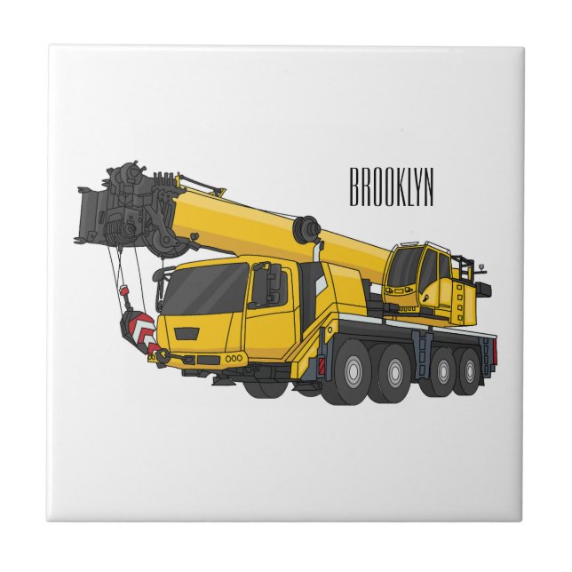 Crane truck cartoon illustration  tile (Front)