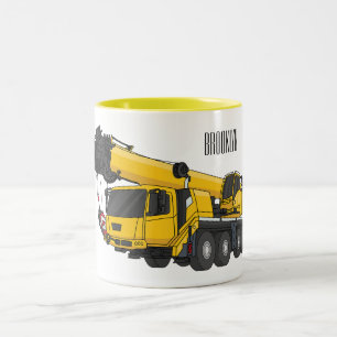 Crane truck cartoon illustration  Two-Tone coffee mug