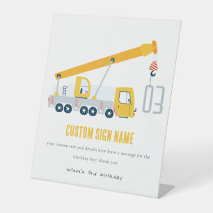 Crane Truck Construction Vehicle Birthday Party Pedestal Sign