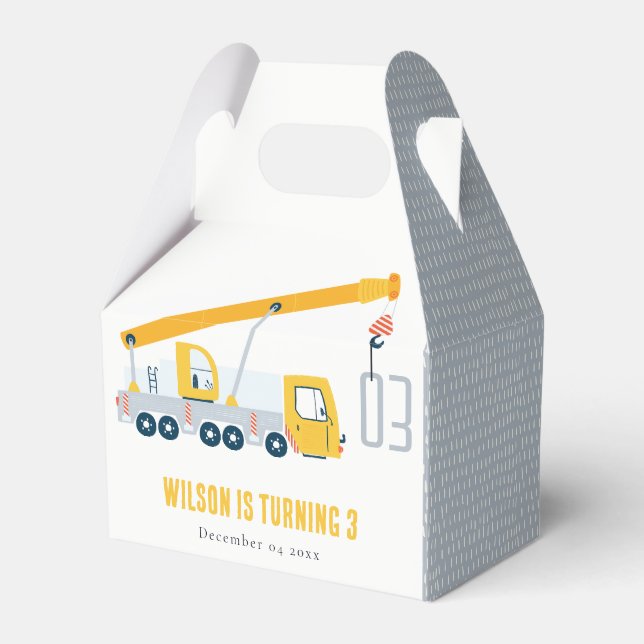 Crane Truck Construction Vehicle Kids Birthday Favour Box (Front Side)