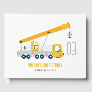 Crane Truck Construction Vehicle Kids Birthday Guest Book