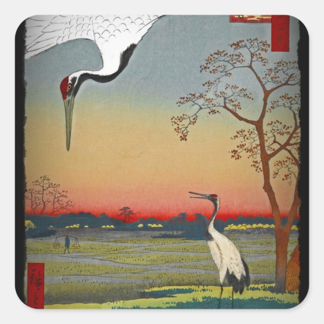 Cranes and Blue Water Square Sticker (Front)