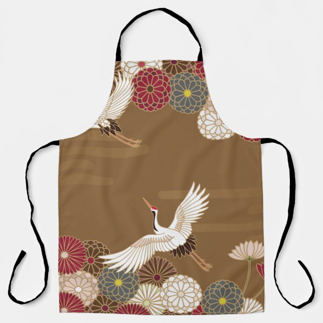 Cranes and chrysanthemums Japanese traditional pat Apron (Front)