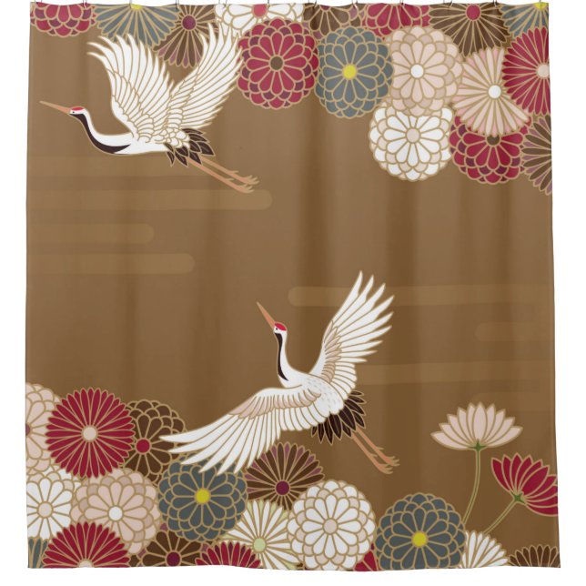 Cranes and chrysanthemums Japanese traditional pat Shower Curtain (Front)