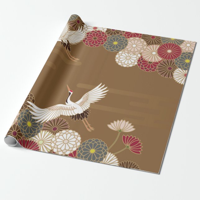 Cranes and chrysanthemums Japanese traditional pat Wrapping Paper (Unrolled)