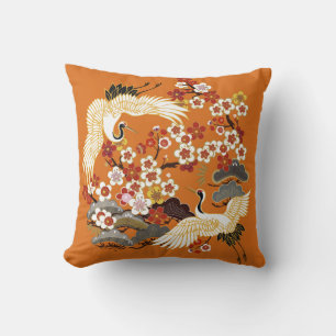 CRANES AND COLOR SAKURA. Colorful floral seamless  Cushion