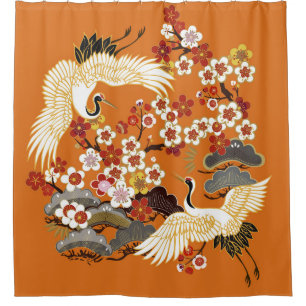 CRANES AND COLOR SAKURA. Colorful floral seamless  Shower Curtain