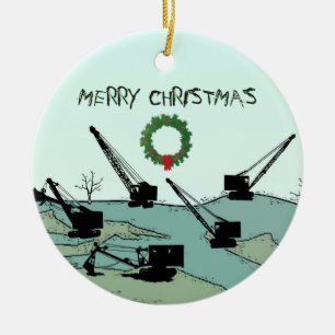 Cranes and Shovels Operating Engineer Crane Op Ceramic Tree Decoration