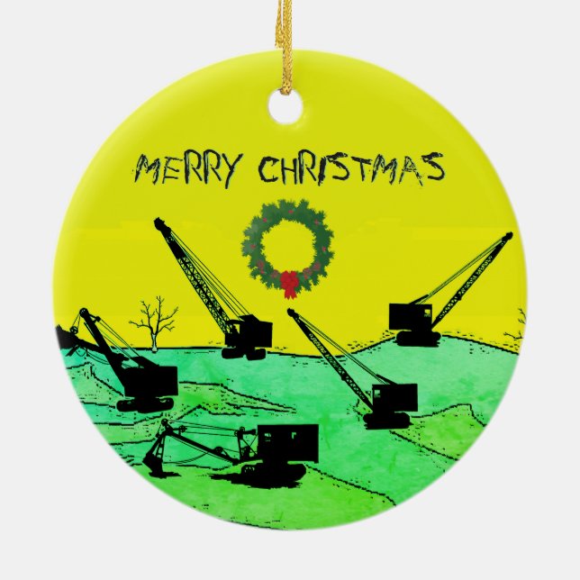 Cranes and Shovels Operating Engineer Crane Op Ceramic Tree Decoration (Back)