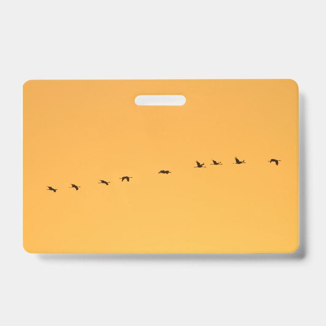 Cranes at sunrise ID badge (Front)