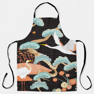 Cranes, herons: Japanese bird pattern. Apron