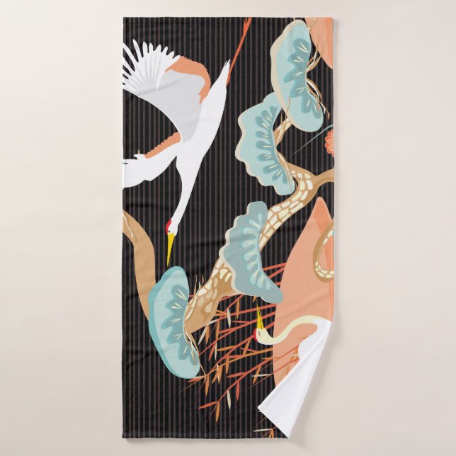 Cranes, herons: Japanese bird pattern. Bath Towel (Bath Towel)