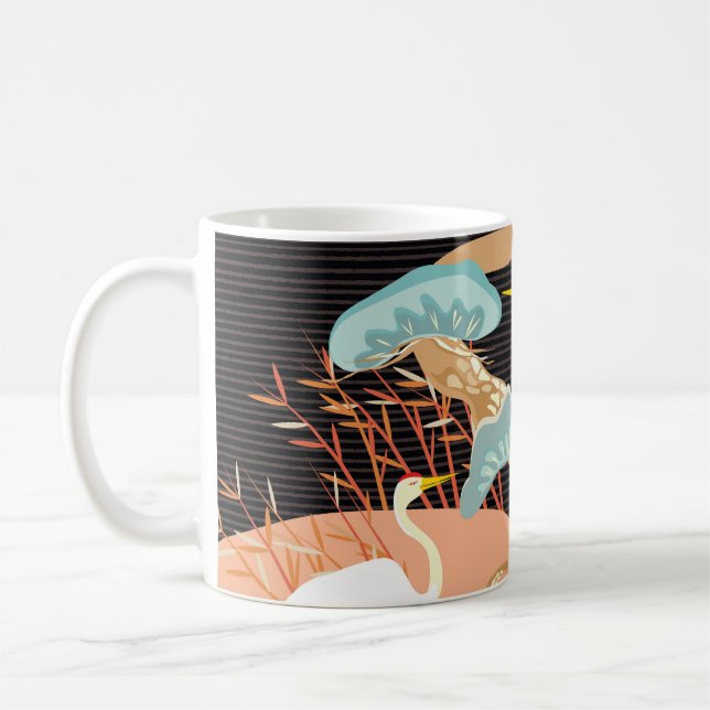 Cranes, herons: Japanese bird pattern. Coffee Mug (Left)