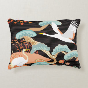 Cranes, herons: Japanese bird pattern. Decorative Cushion