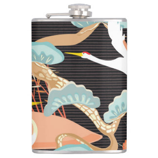 Cranes, herons: Japanese bird pattern. Hip Flask