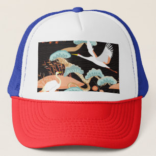 Cranes, herons: Japanese bird pattern. Trucker Hat