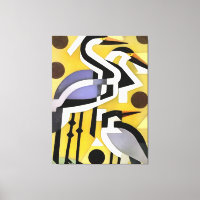 Cranes In Geometric Abstract Art Style On Yellow