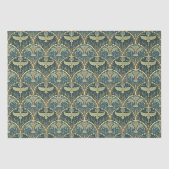 Cranes in the Moonlight // Gold and Teal  Tissue Paper (Front)