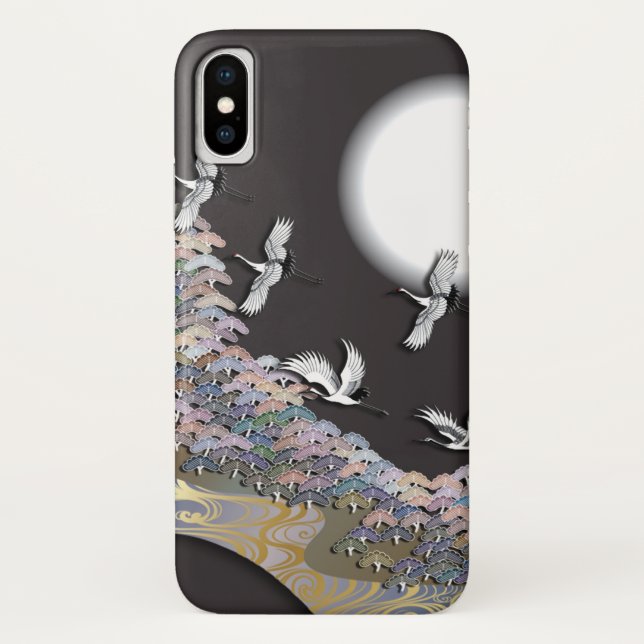 Cranes, moon and pines Case-Mate iPhone case (Back)