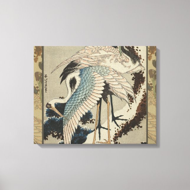 Cranes on a Snow Covered Pine Hokusai Canvas Print (Front)