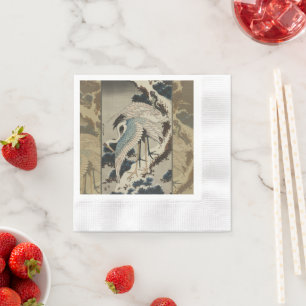 Cranes on a Snow Covered Pine Hokusai Napkin