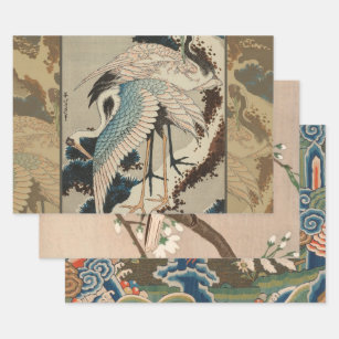 Cranes on a Snow Covered Pine Hokusai Wrapping Paper Sheet