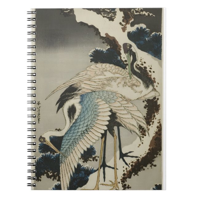 Cranes on Snow-Covered Pine – Vintage Japanese  Notebook (Front)