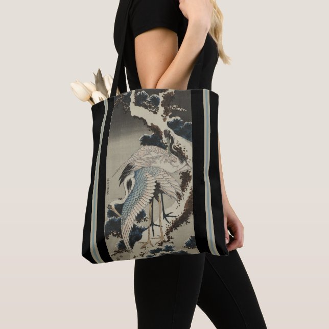 Cranes on Snow Covered Pines Tote Bag (Close Up)
