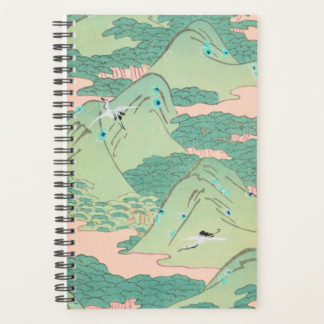 Cranes over Mountains Vintage Japanese Pattern Planner (Front)