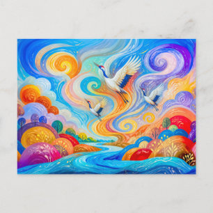 Cranes rising in wind and thermal lift postcard