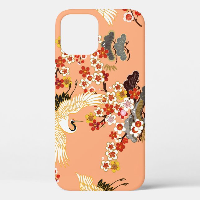 Cranes, sakura, colourful, floral, cantaloupe. Case-Mate iPhone case (Back)