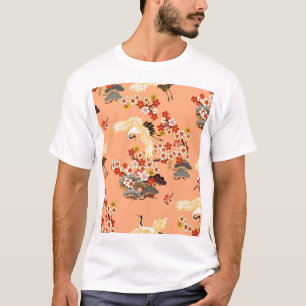 Cranes, sakura, colourful, floral, cantaloupe. T-Shirt