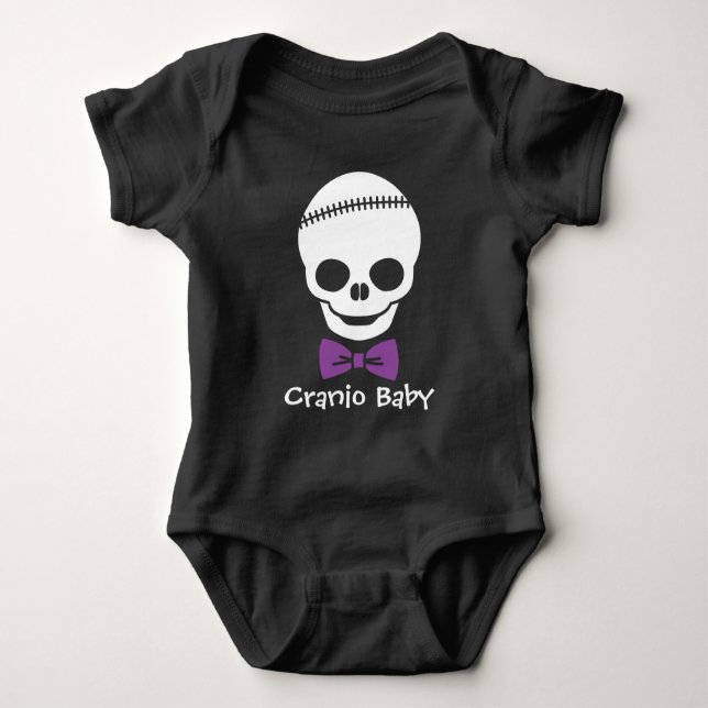 Cranio Baby Boy Skull with Purple Bowtie Bodysuit (Front)